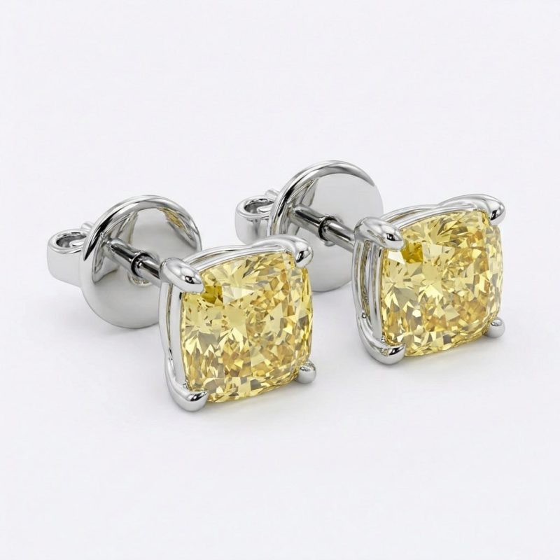 earrings stud cushion fancy yellow aesthetic